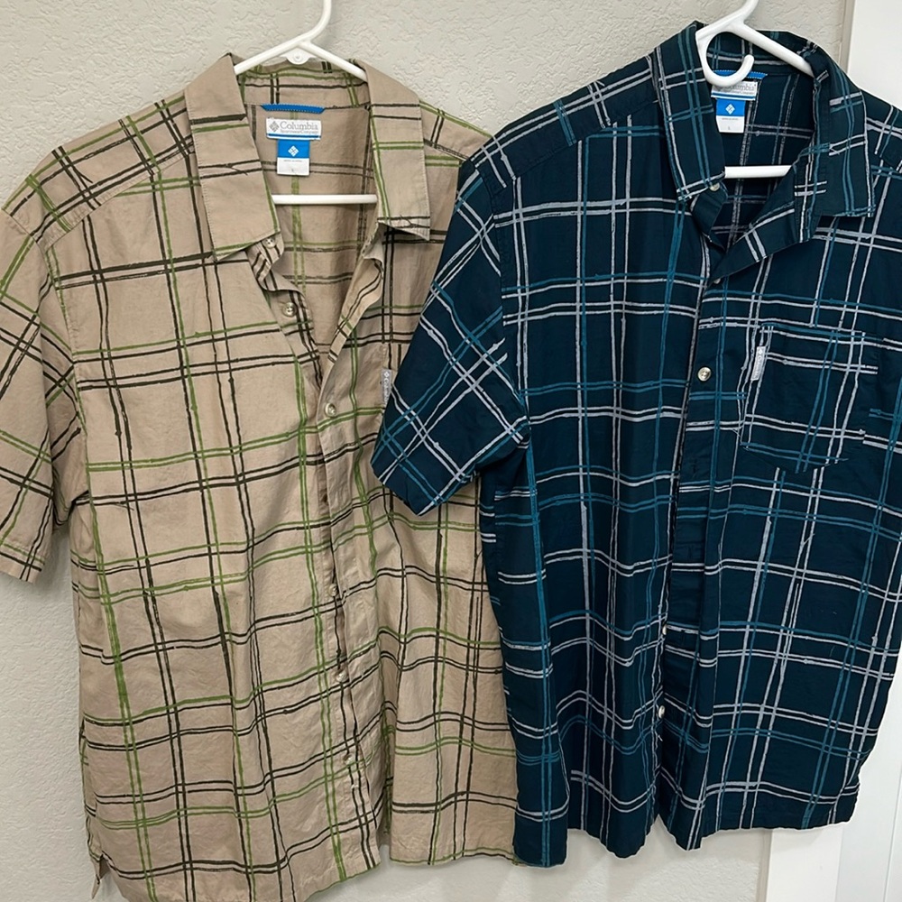 Two men’s short sleeve Columbia shirts